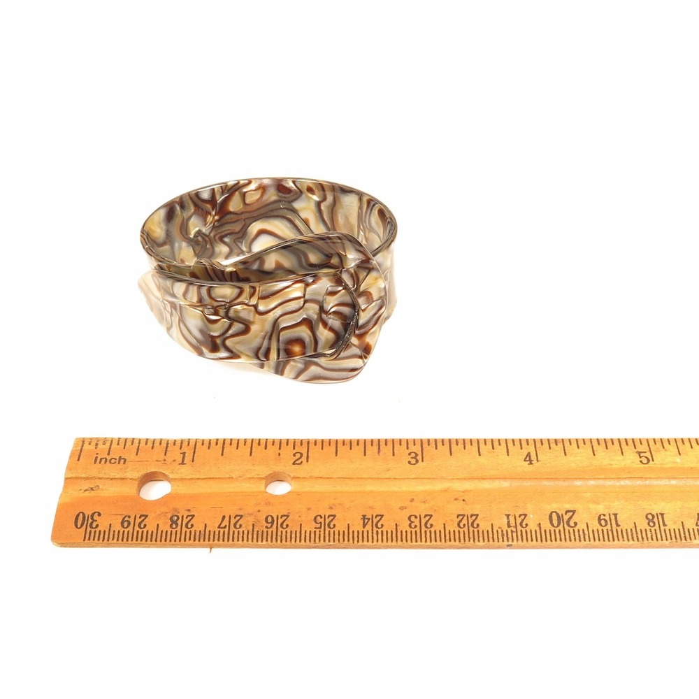 Vintage Art Deco Celluloid Buckle Bangle Green Faux Shell Wide Bracelet - Picture 6 of 6